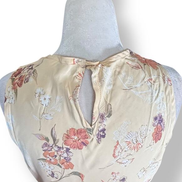 Vintage 90s Beige White Floral Sleeveless Mini Dress Open Keyhole Back Made USA - Picture 5 of 10